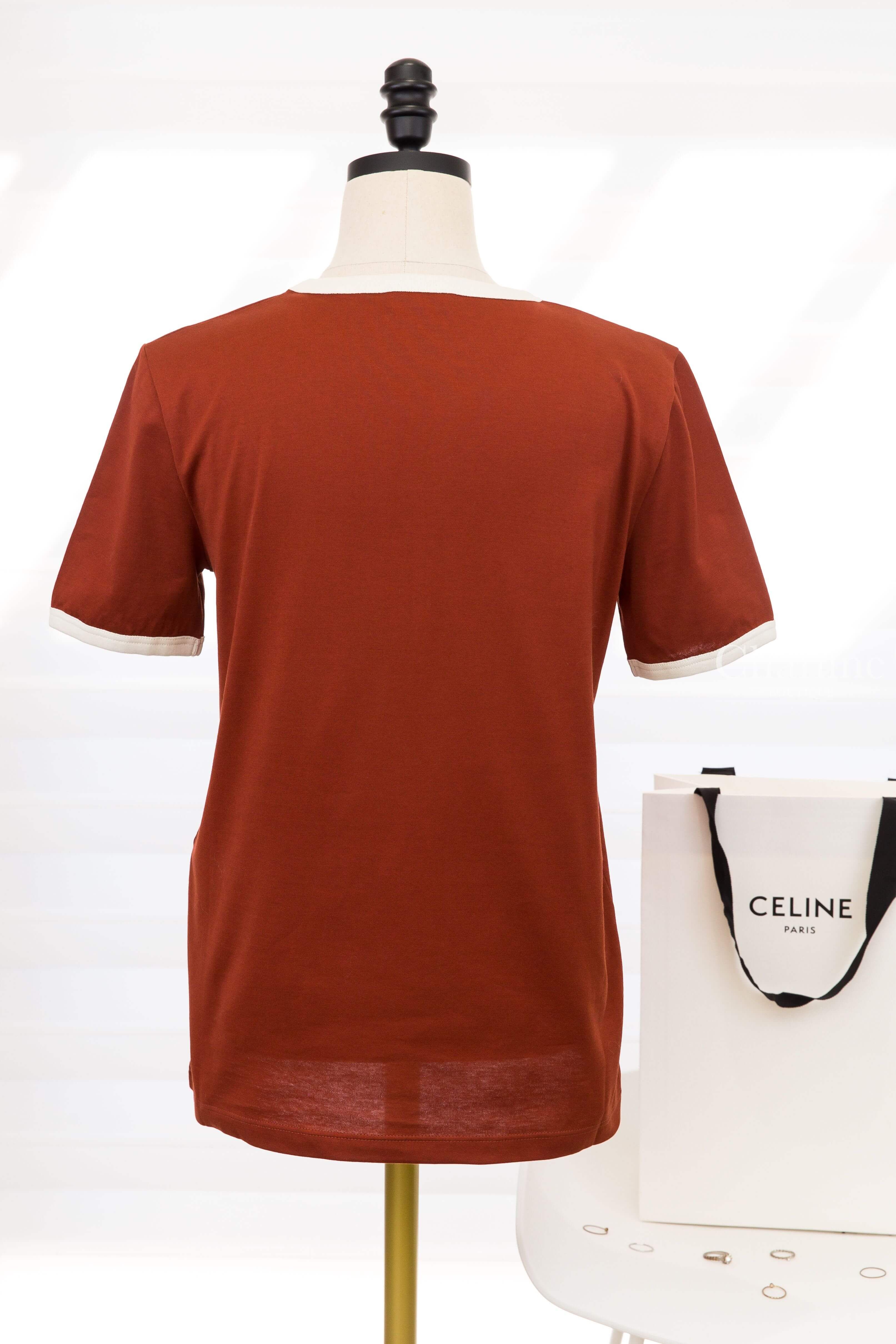Celine 70's T-shirt In Cotton Jersey 干邑色奶油白滾邊凱旋門字母 Logo 印花短袖棉T-Charline Boutique 精品代購