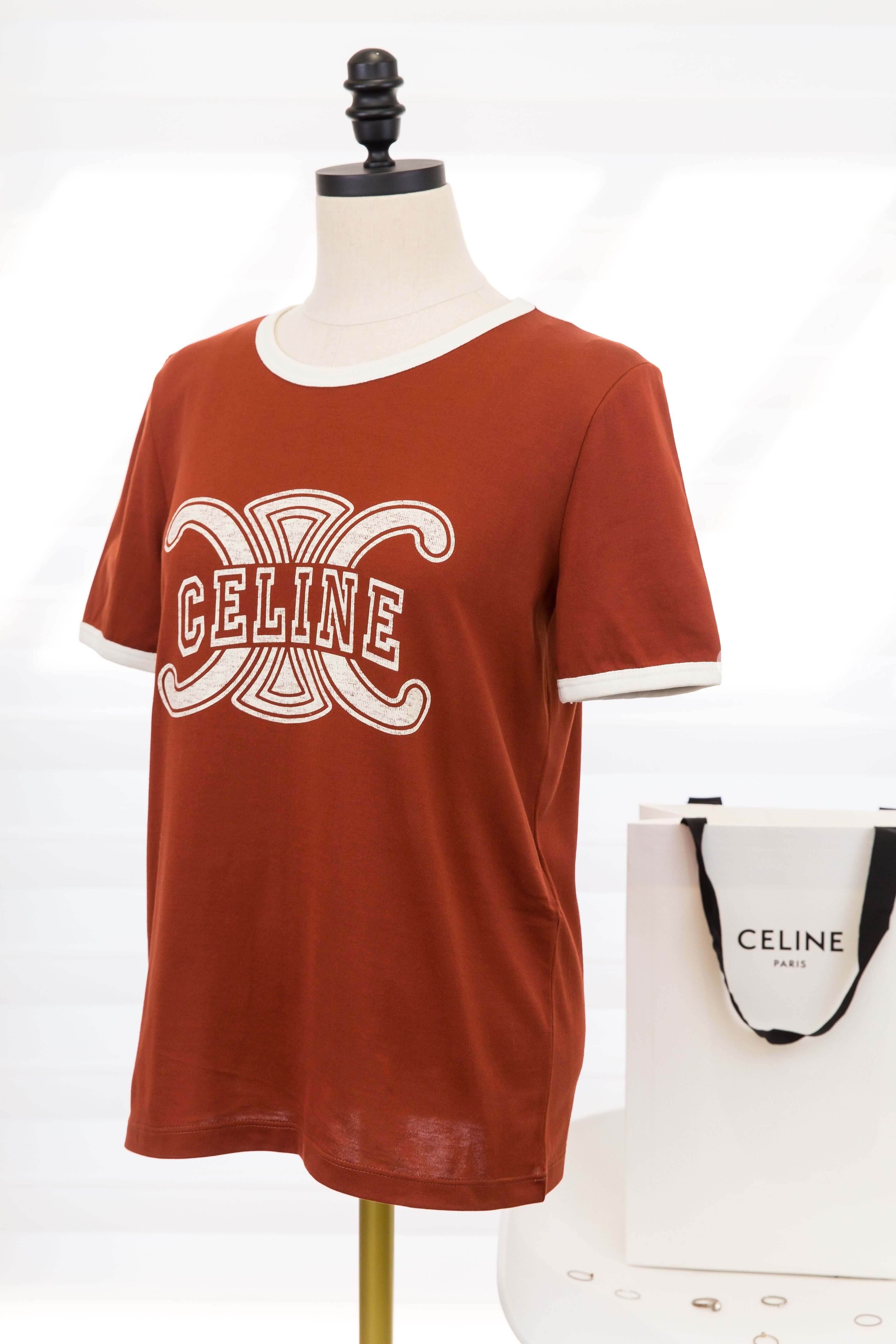 Celine 70's T-shirt In Cotton Jersey 干邑色奶油白滾邊凱旋門字母 Logo 印花短袖棉T-Charline Boutique 精品代購