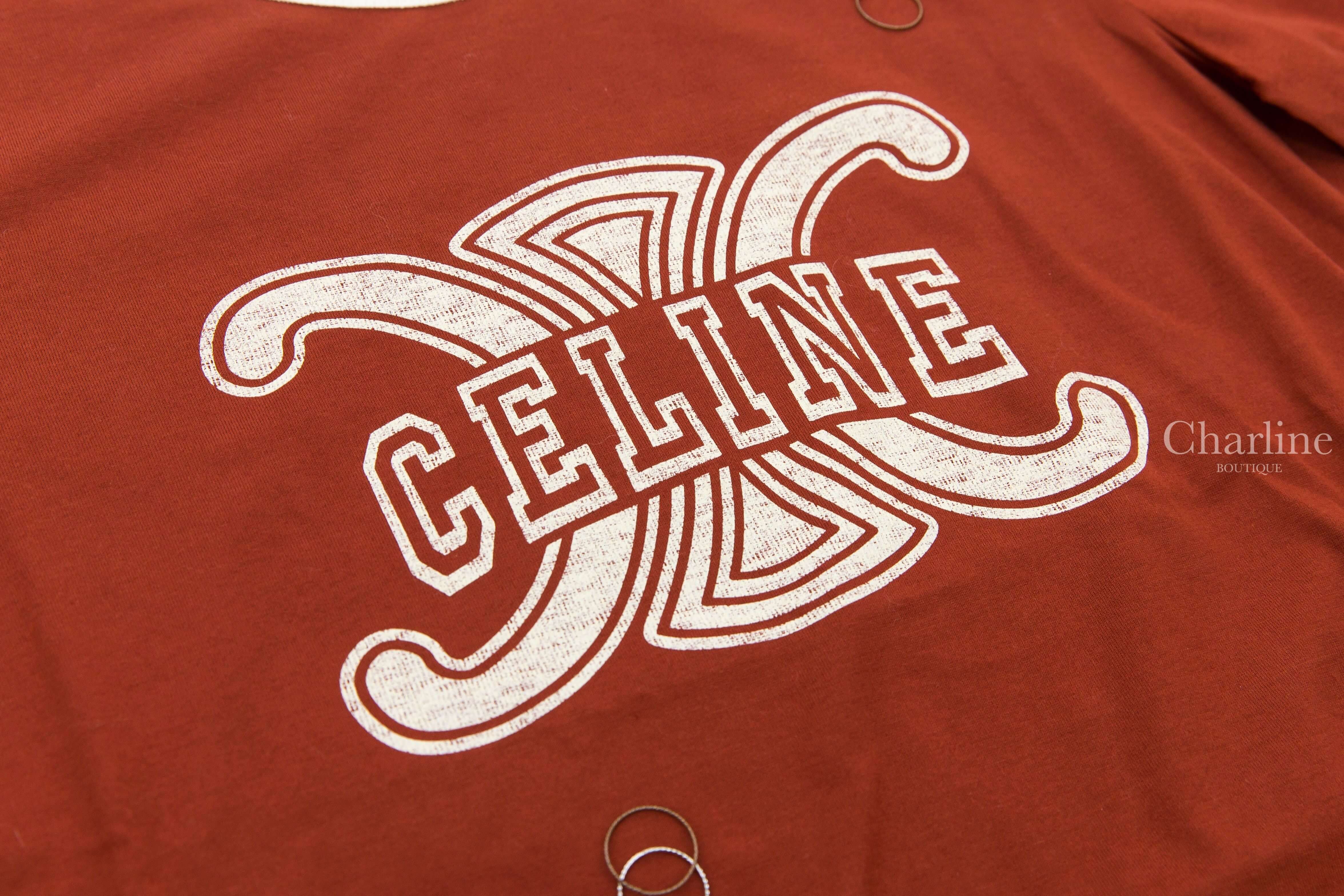 Celine 70's T-shirt In Cotton Jersey 干邑色奶油白滾邊凱旋門字母 Logo 印花短袖棉T