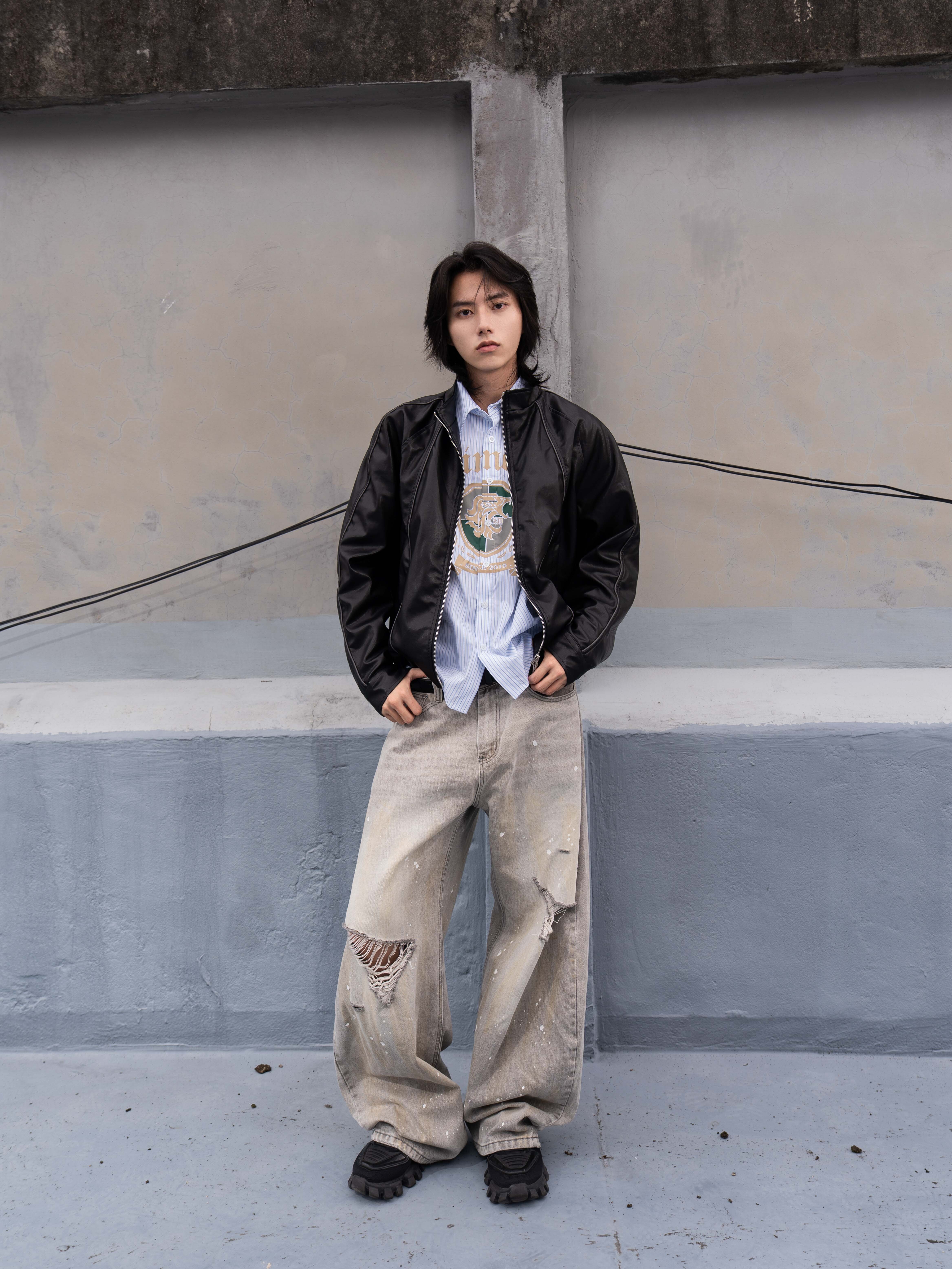 ACR 微光 金屬 噴漆 彎刀 刷破 牛仔褲