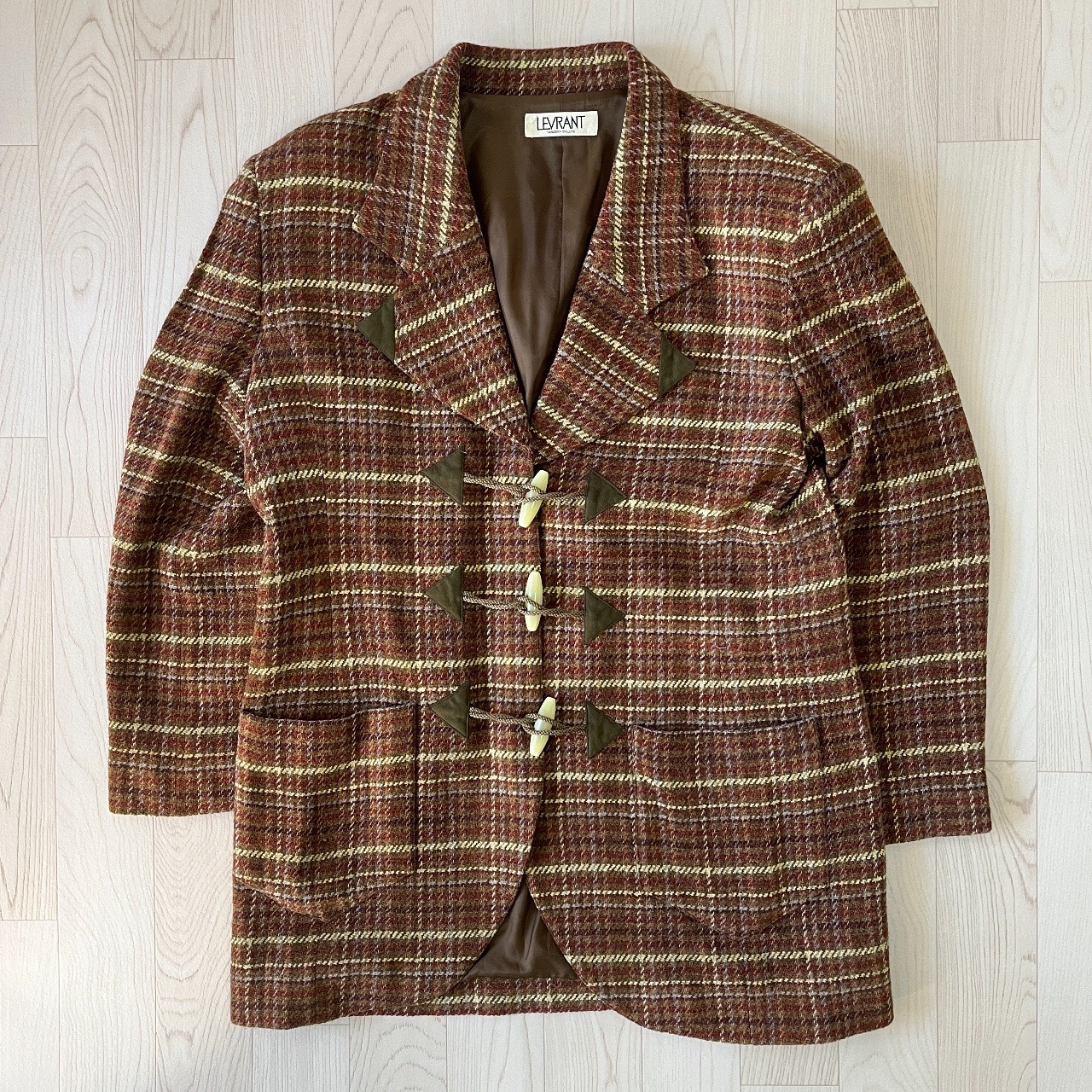 日本製秋日啡色羊毛格紋外套