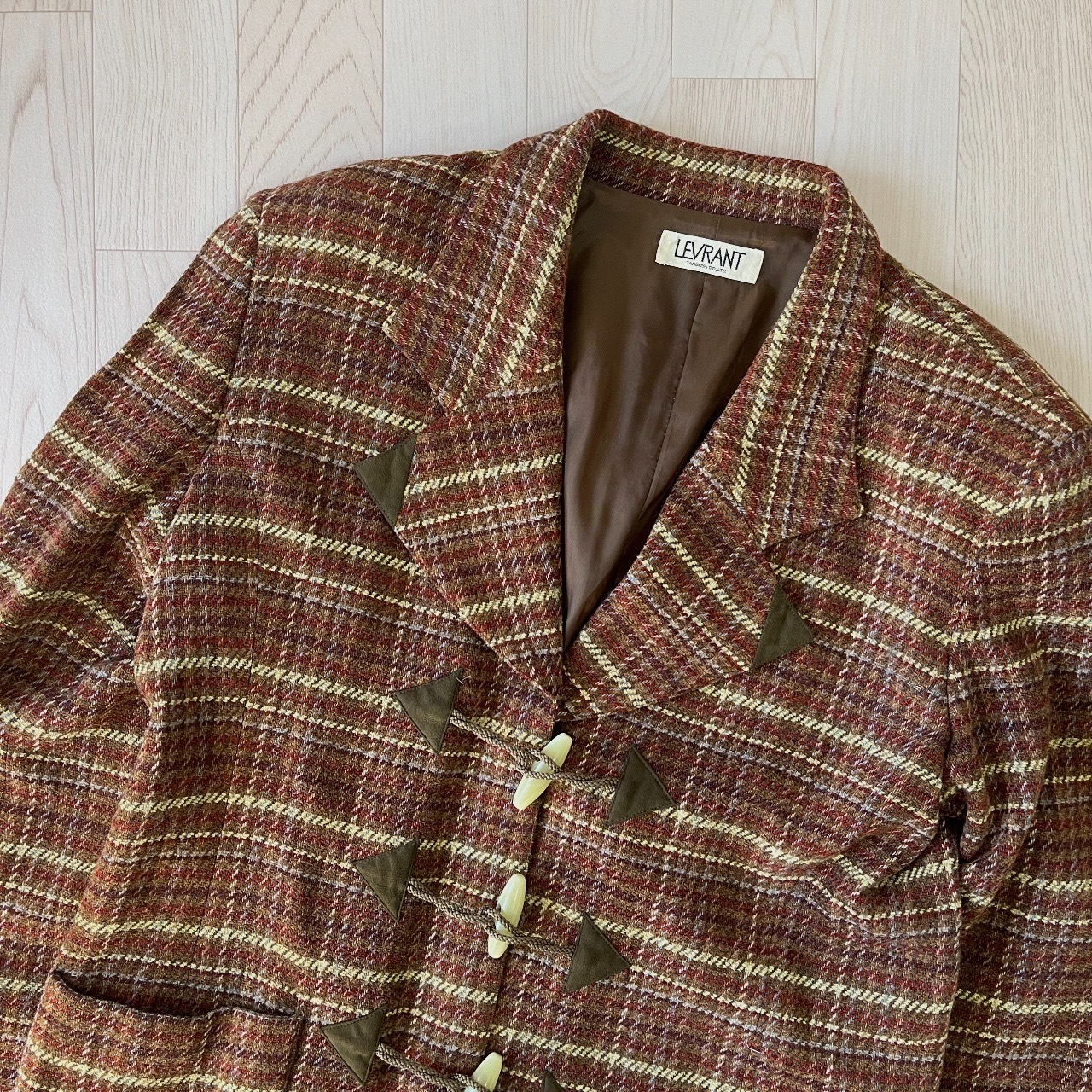 日本製秋日啡色羊毛格紋外套