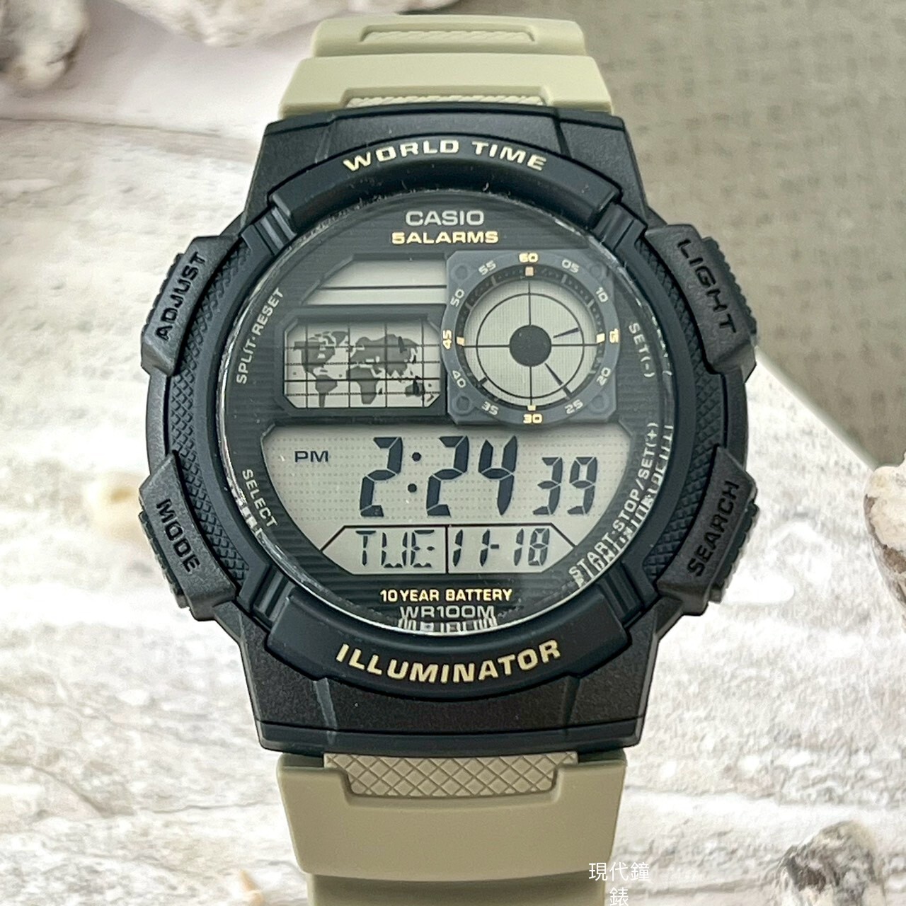 【CASIO 卡西歐】 世界地圖時區電子錶AE-1000W-5A 45mm 現代鐘錶