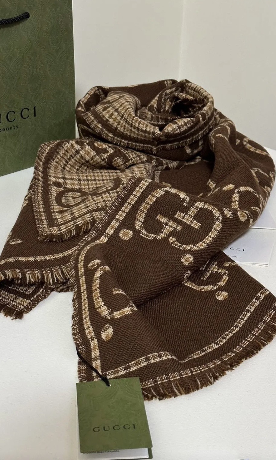 【三色入】GUCCI 經典雙G格紋 羊毛頸巾