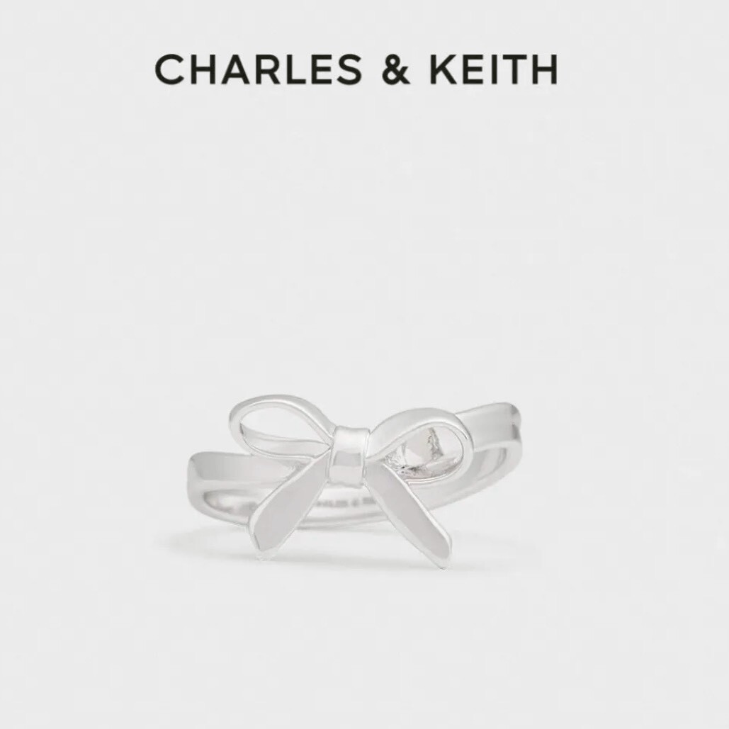 CHARLES & KEITH 小CK 蝴蝶結 戒指 閉口戒 銀色 玫瑰金