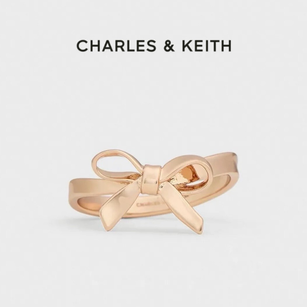 CHARLES & KEITH 小CK 蝴蝶結 戒指 閉口戒 銀色 玫瑰金