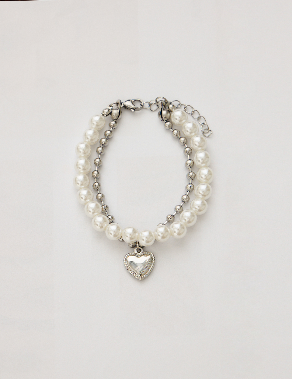 【鈦鋼】圓珠交錯愛心雙層手鍊