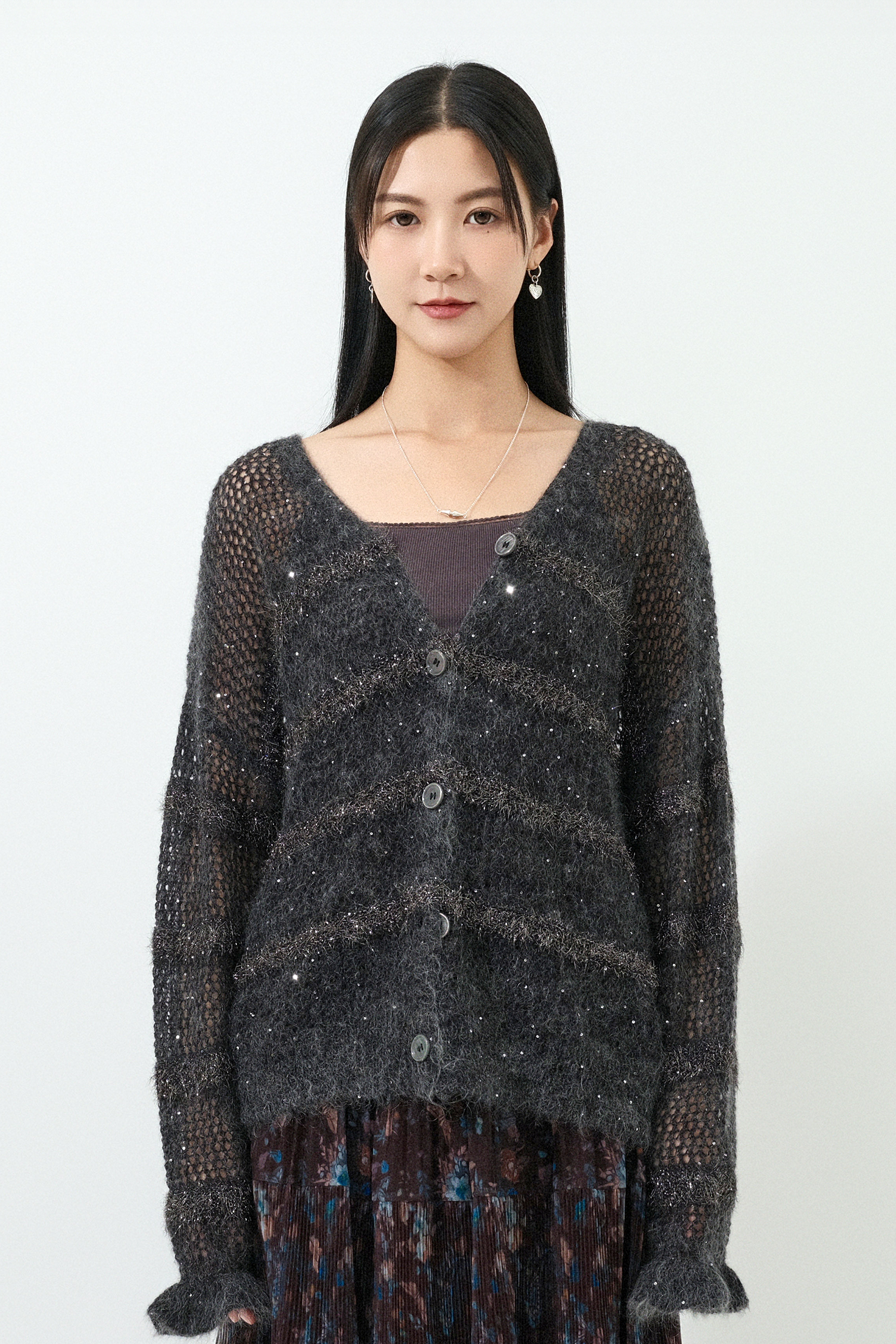 閃線間小珠片morhair cardigan (預購產品）
