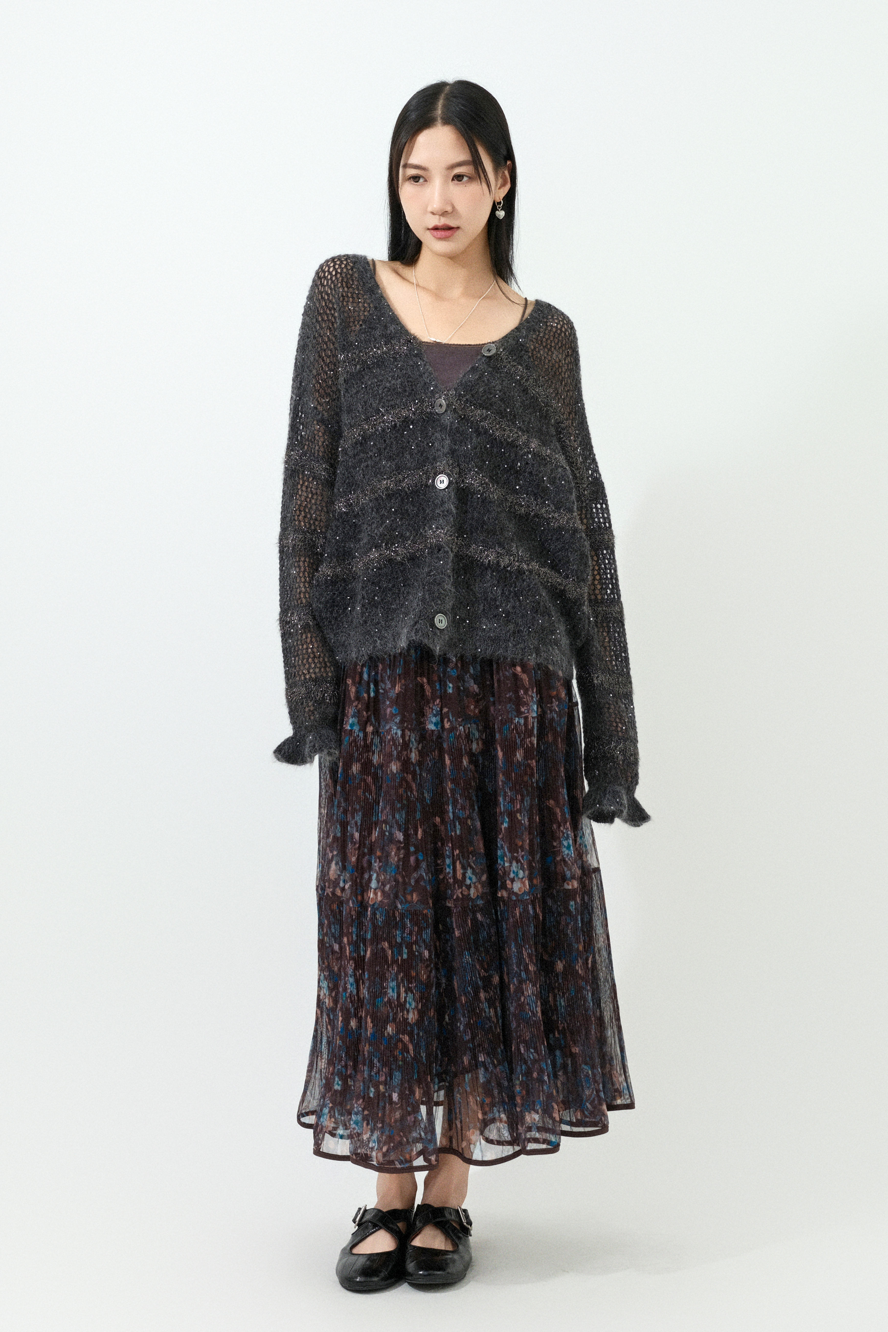 閃線間小珠片morhair cardigan (預購產品）