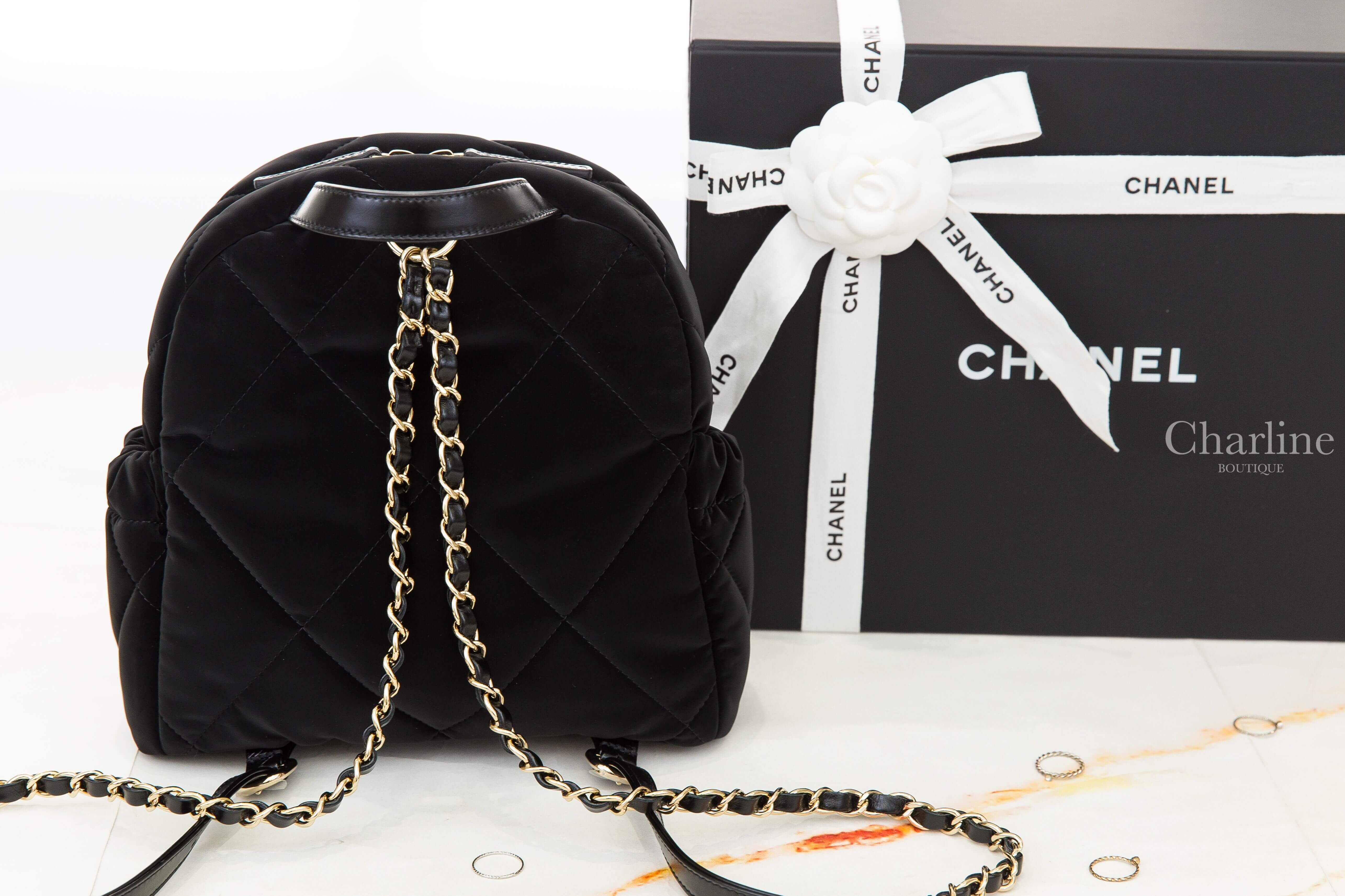 Chanel Backpack 黑色金CC絲絨大菱格紋手提後背包-Charline Boutique 精品代購