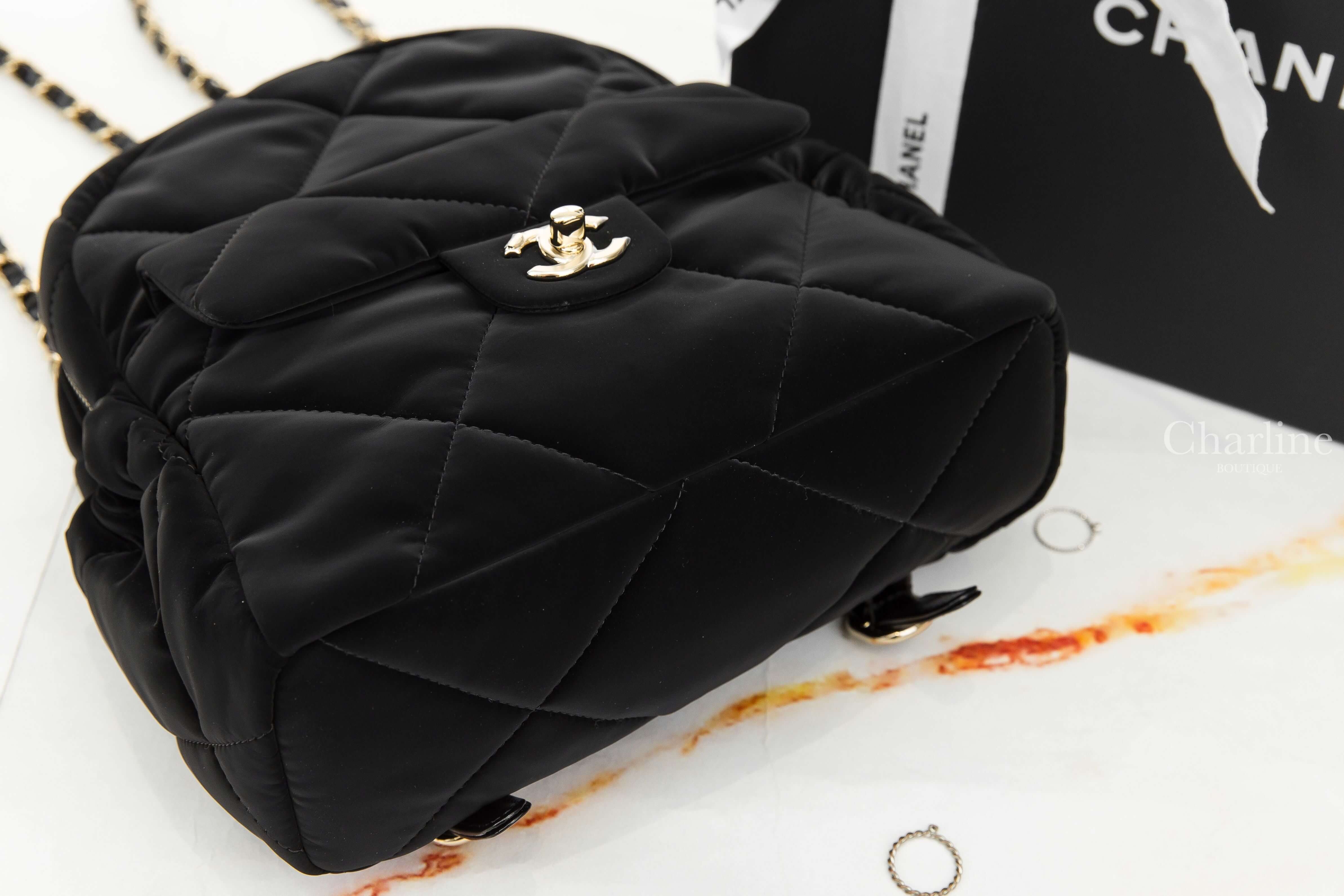 Chanel Backpack 黑色金CC絲絨大菱格紋手提後背包-Charline Boutique 精品代購