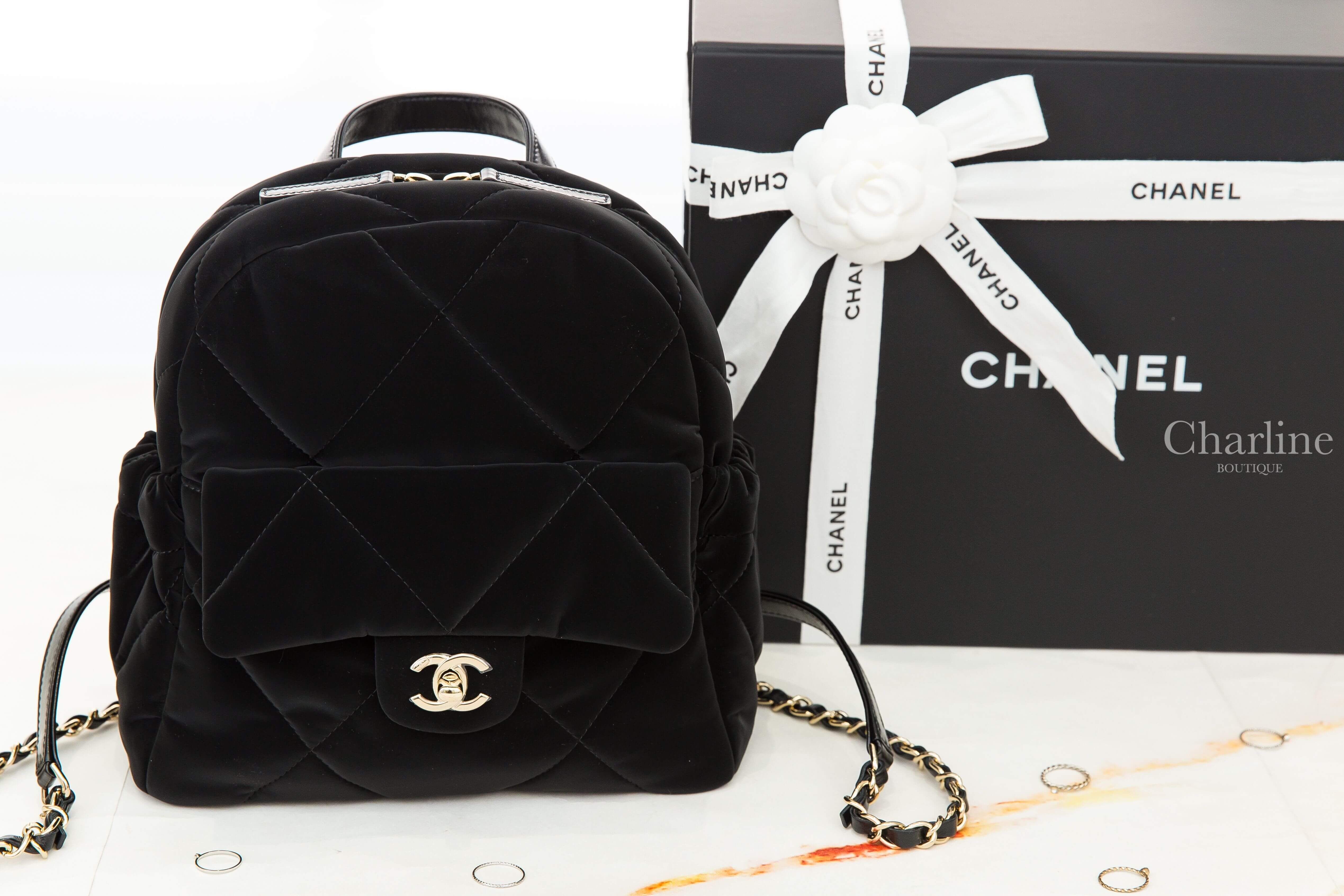 Chanel Backpack 黑色金CC絲絨大菱格紋手提後背包