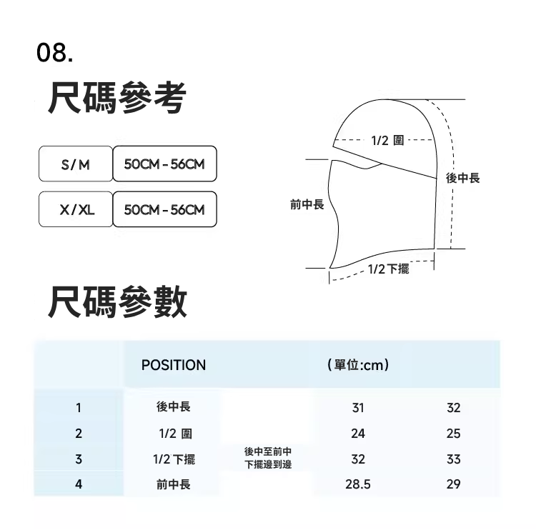 【SHANHIGH】磁吸式全包裹羊毛滑雪面罩_MERINO MAGLOCK BALACLAVA＿尺寸參考