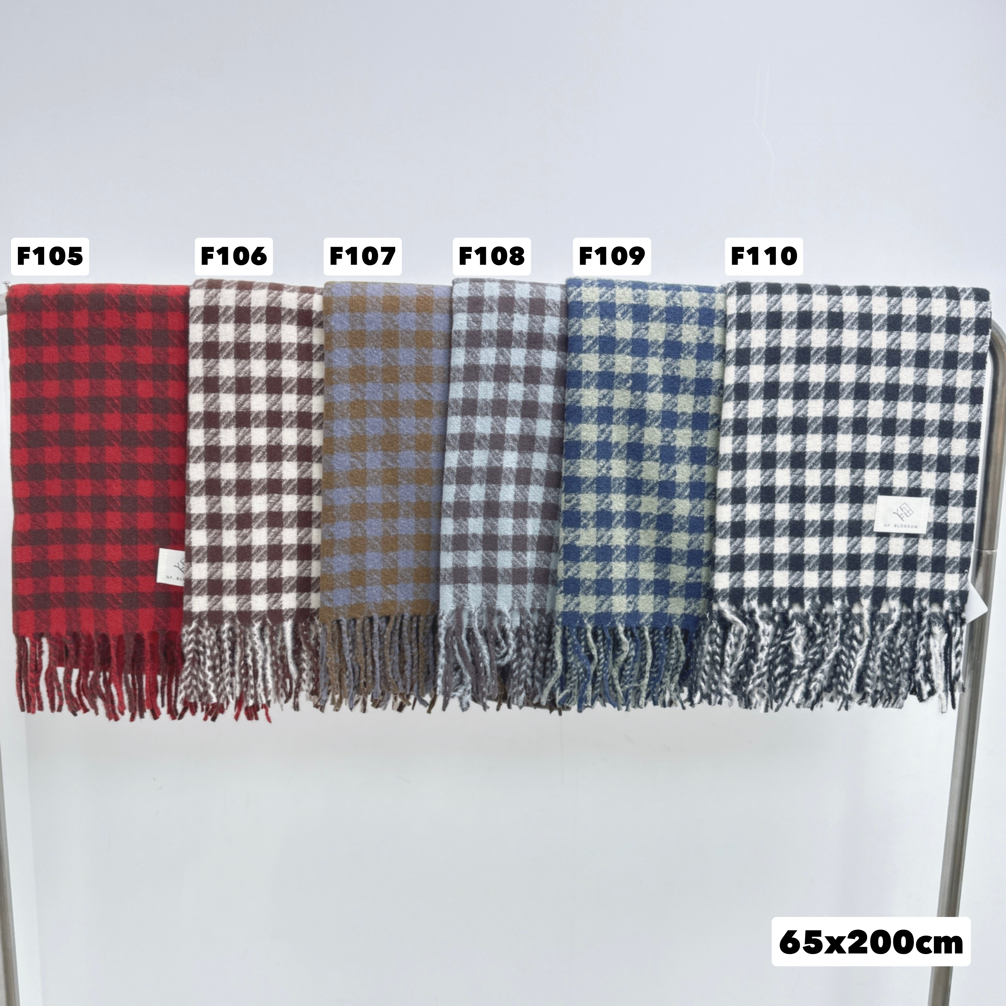 6色圈圈紗拼色小格SOSO邊頸巾65 x 200cm (F105-F110)