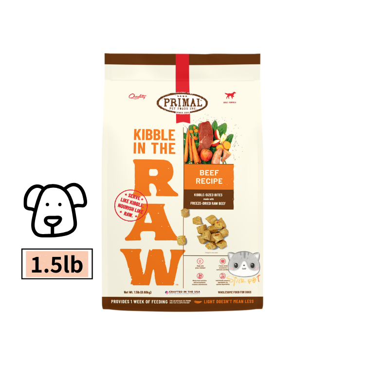 Primal Kibble In The Raw 成犬 牛肉配方 凍乾生肉狗糧 1.5lbs