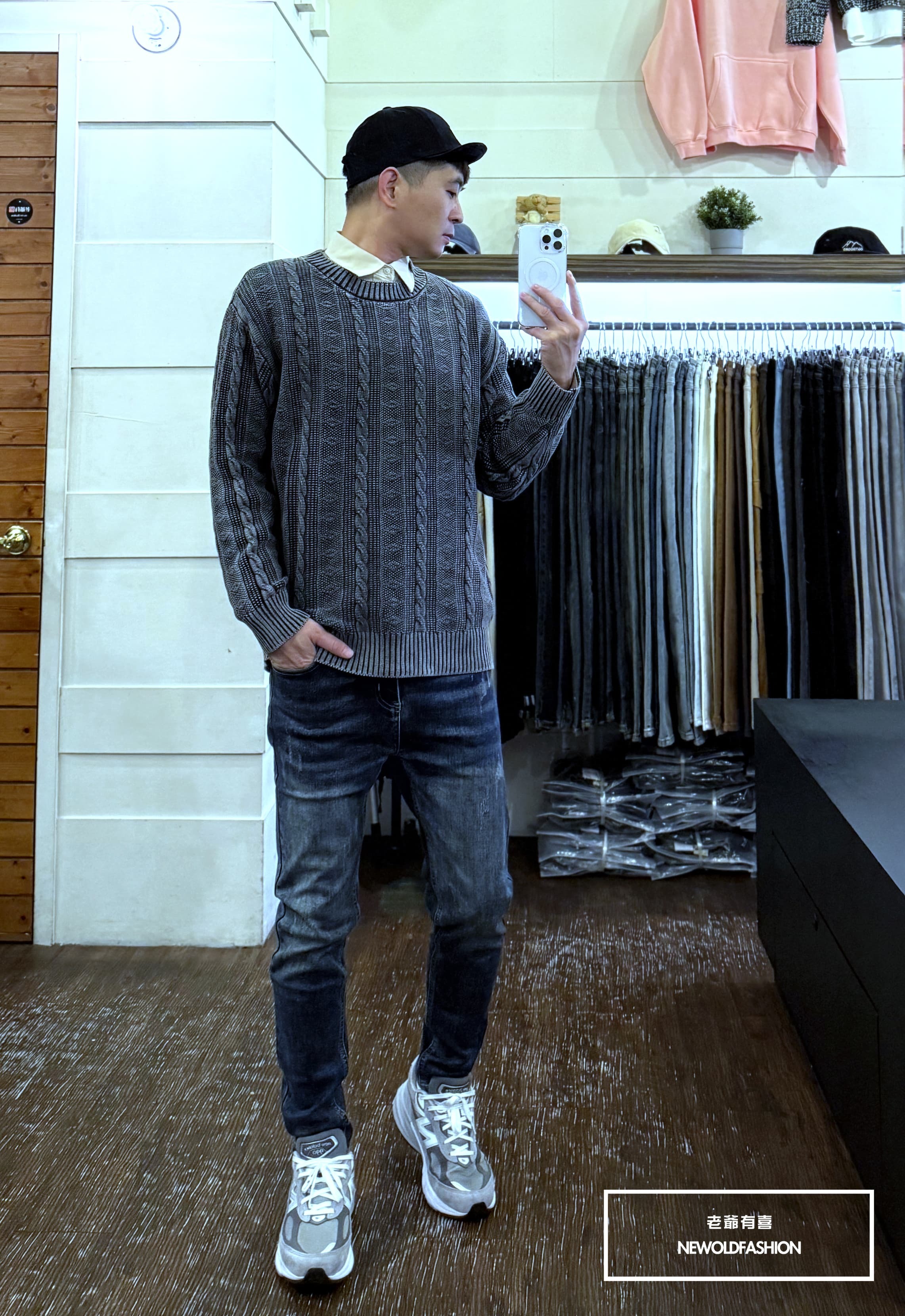 『新款上市』重磅仿舊水洗麻花針織毛衣(NOF2510002)-深灰