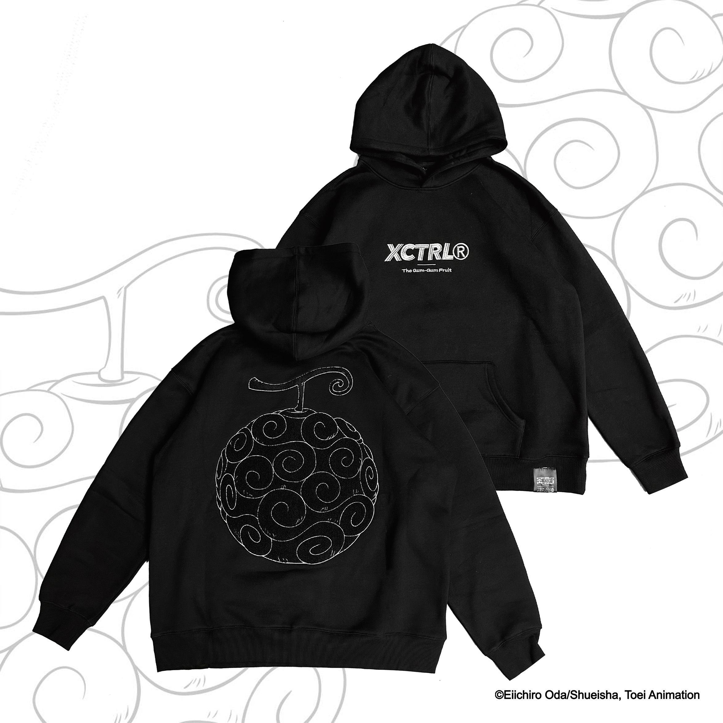 XCTRL® x 航海王 橡膠果實寬版帽T-黑