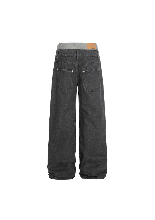 - SIMPLEACTION - 美式復古雙腰拼接設計感牛仔褲