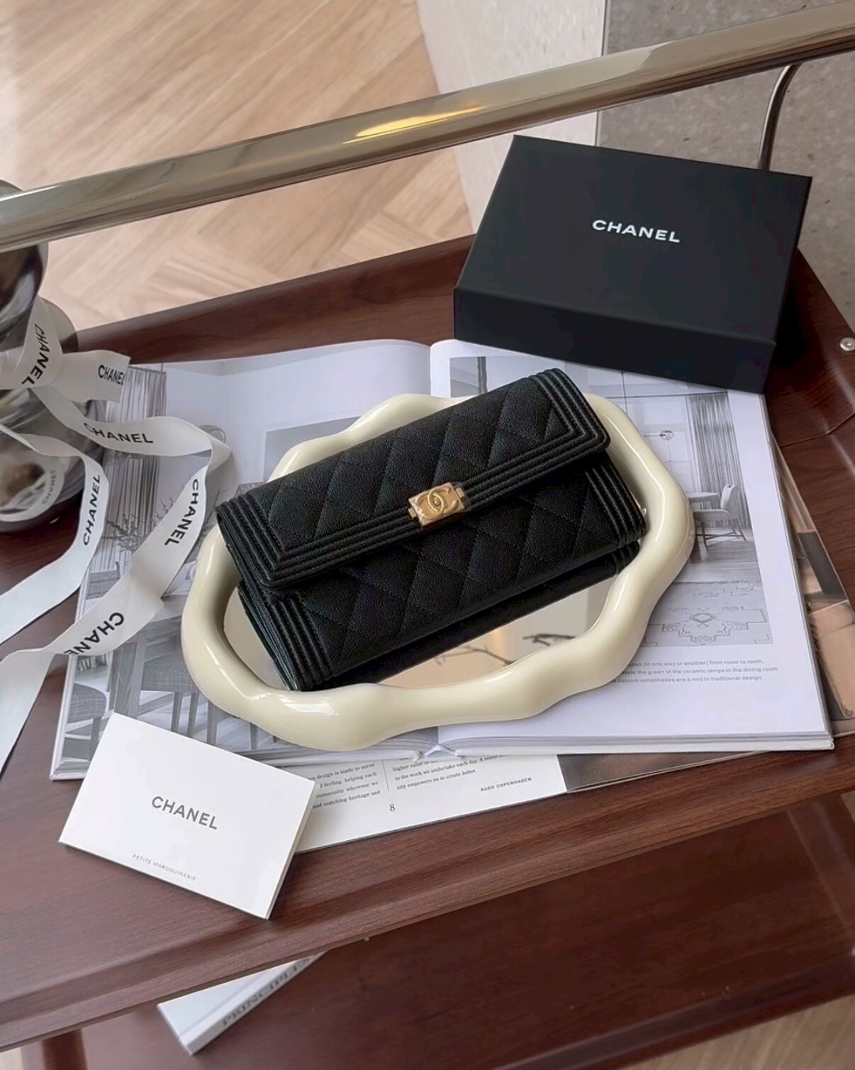 CHANEL｜BOY 荔枝掀蓋長夾 黑金