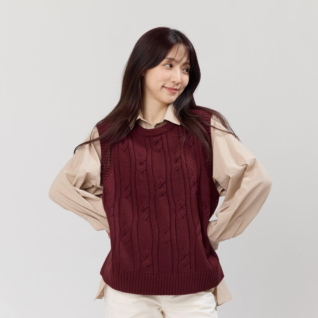 トップス adererror joyce knit vest Joyce Round-Neck Cable-Knit Vest Burgend | so that's me