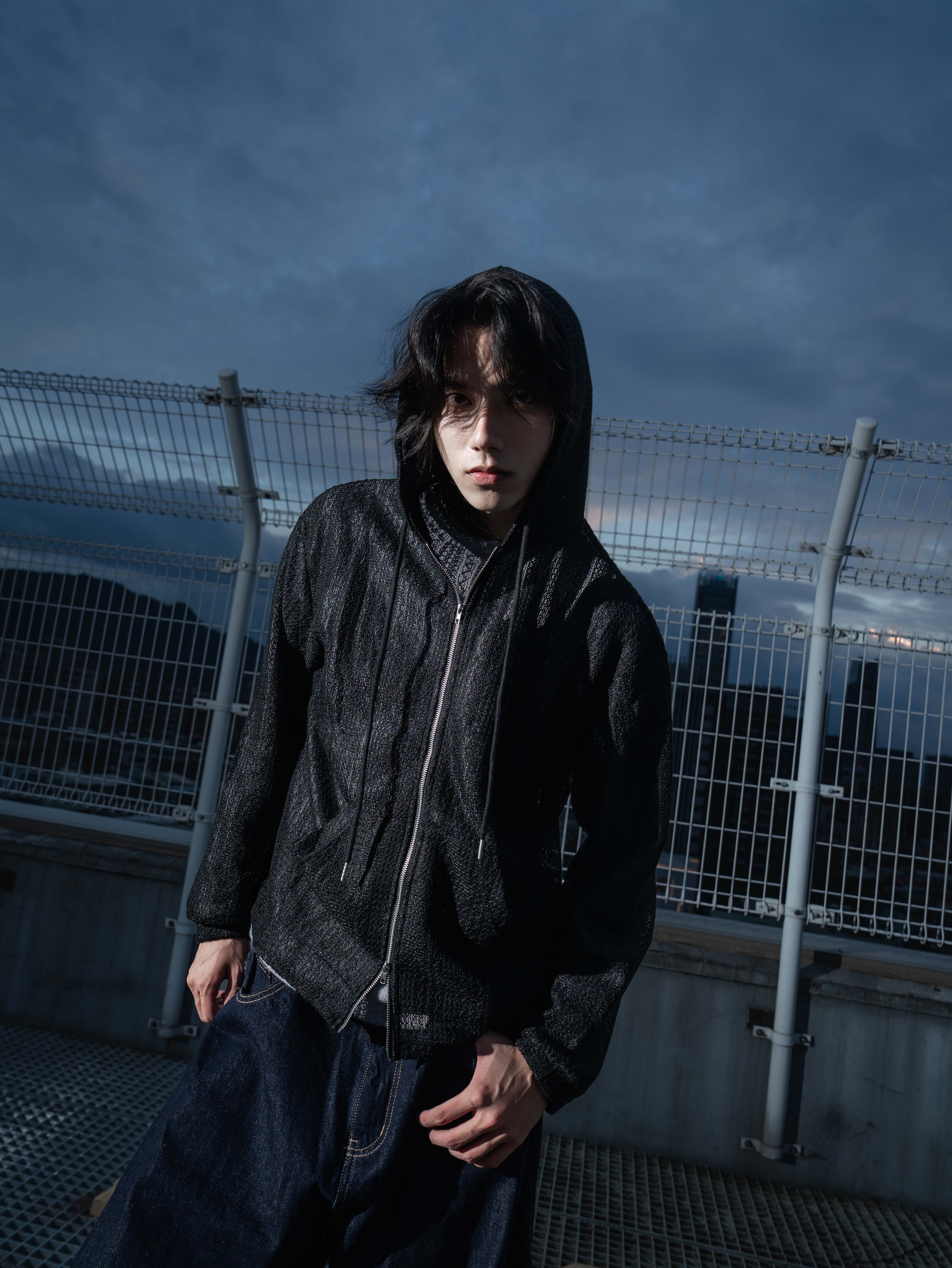 SIMON MADE OW-2501 薄針織 麻花 條紋 連帽 外套