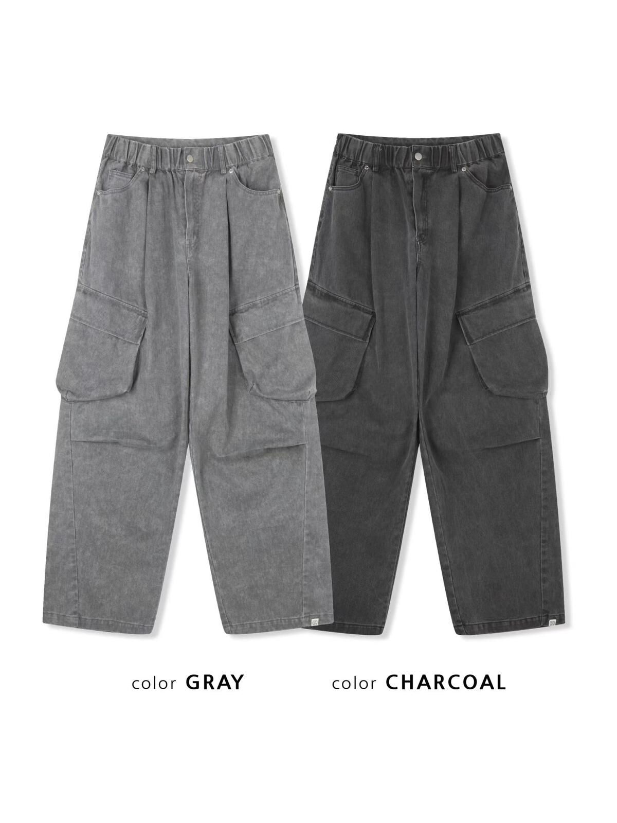 洗水淨色工裝鬆身褲 P3206