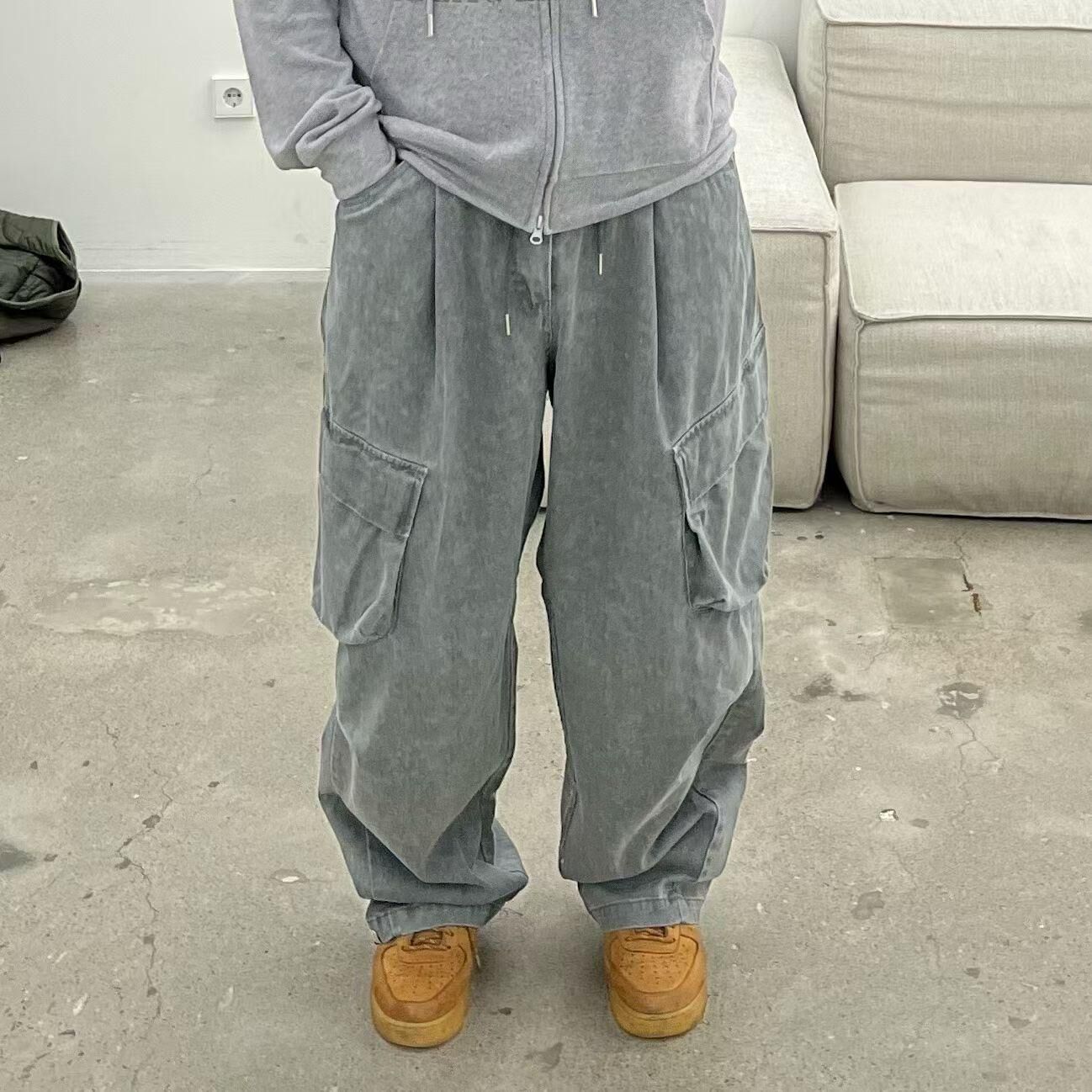 洗水淨色工裝鬆身褲 P3206