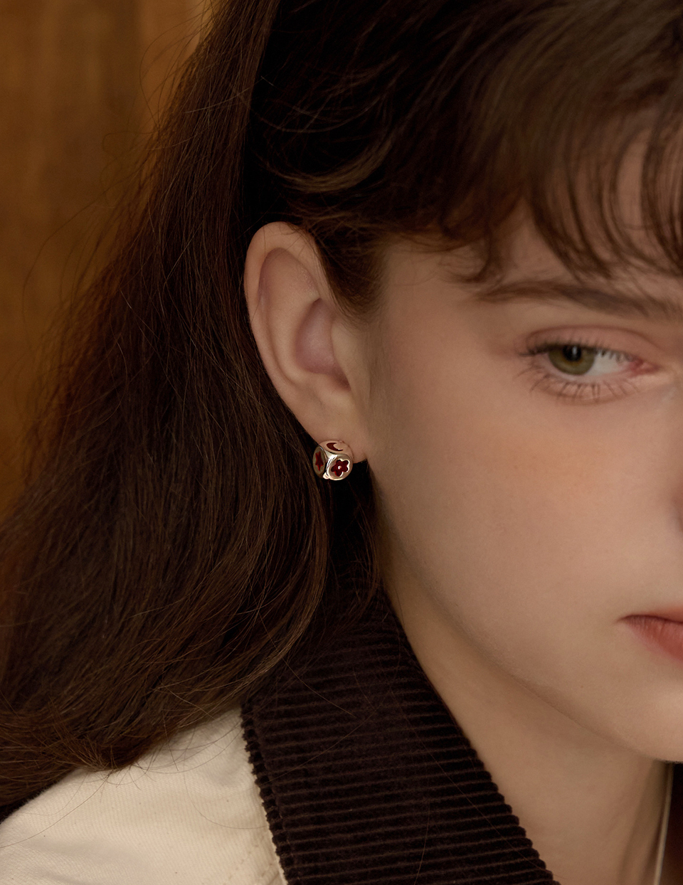 滴釉愛心魔方。針式耳環