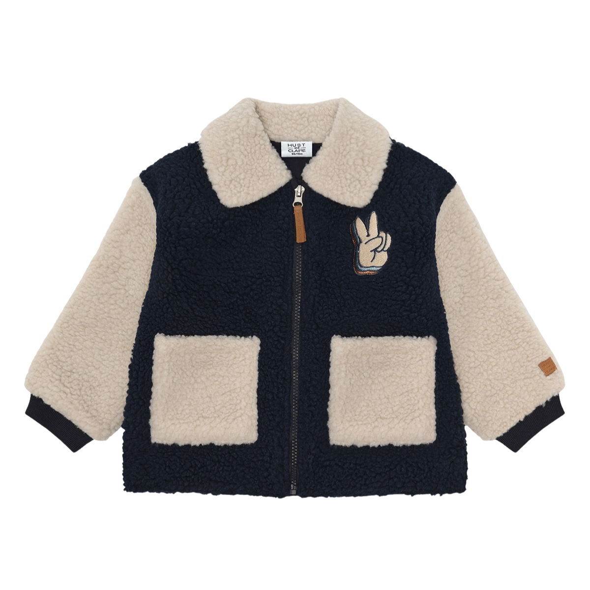〖 Hust & Claire 〗深藍米白拼色毛毛外套