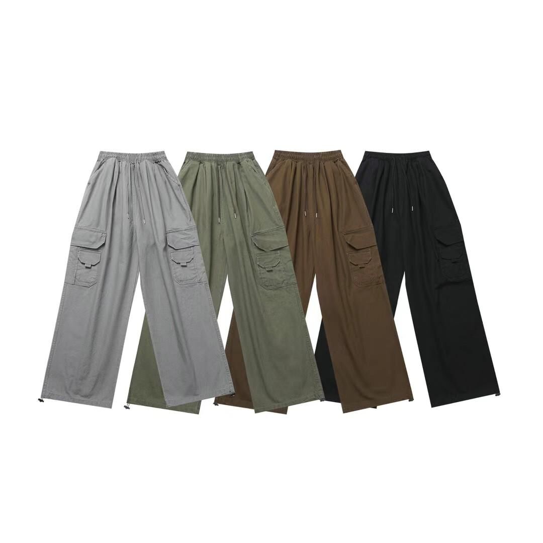 洗水淨色可束腳工裝鬆身褲 P3204