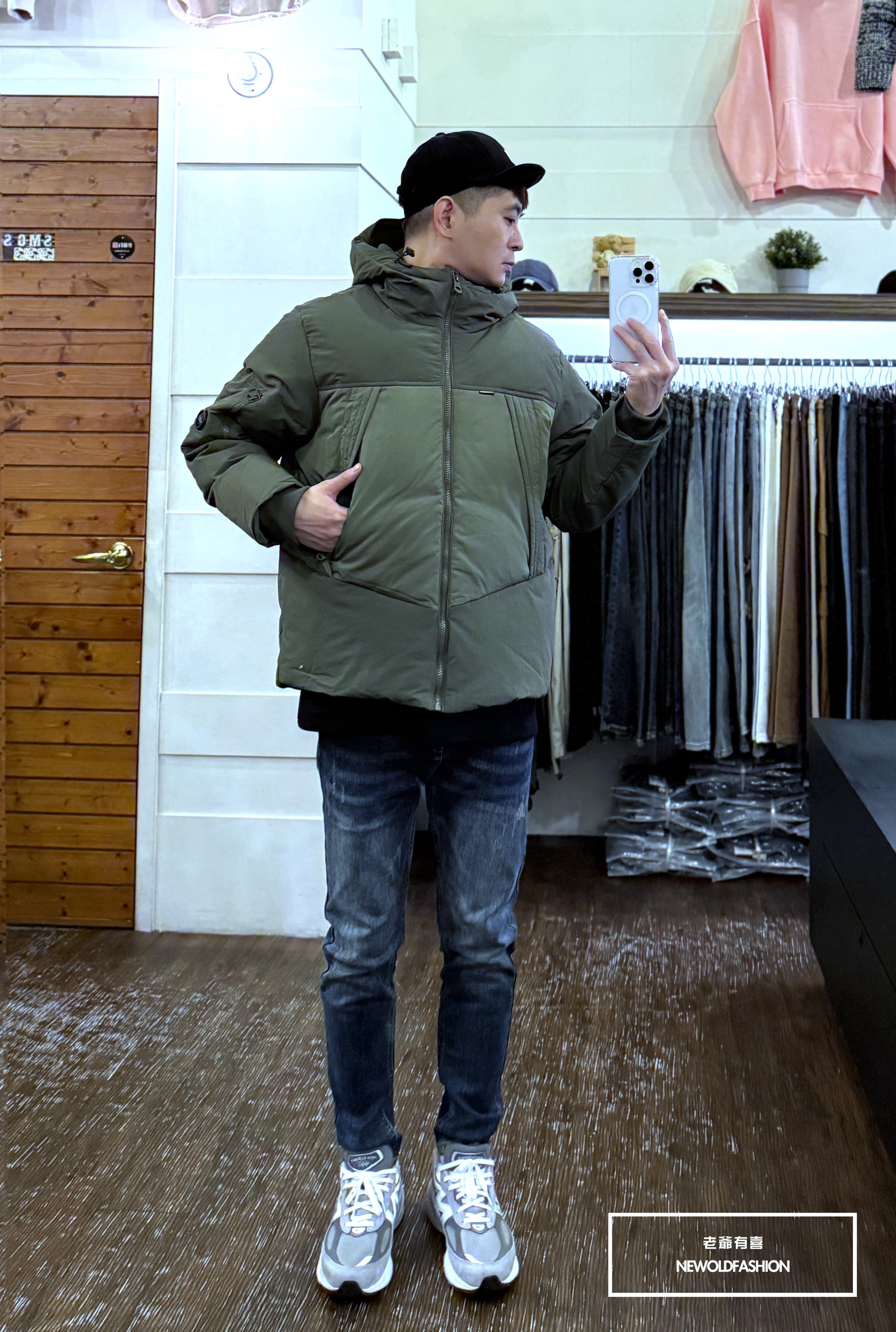 『新品上市』重磅異材質拼接斜拉鍊羽絨外套(NOF25106063)-綠