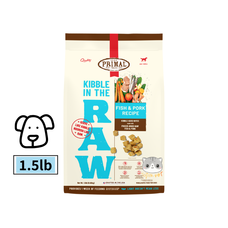 Primal Kibble In The Raw 成犬 魚肉豬肉配方 凍乾生肉狗糧 1.5lbs