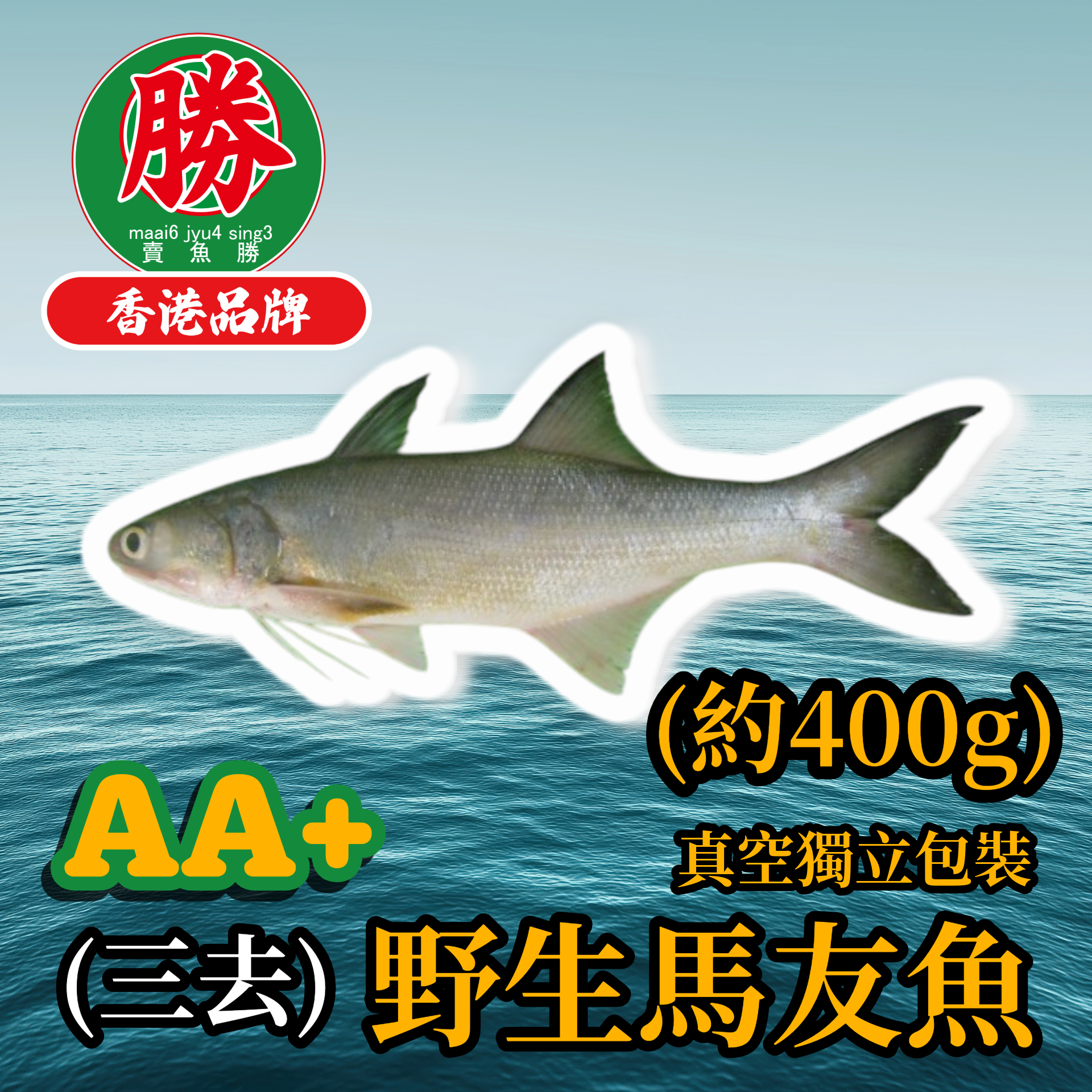 賣魚勝 - AA+ (三去) 野生馬友魚 (已去除鰓及內臟) (約400g│約2-3條) 約400G (真空獨立包裝) (人手處理，或留鱗片和內臟) (急凍-18°C) 四指馬鮁 午魚 印度鮭