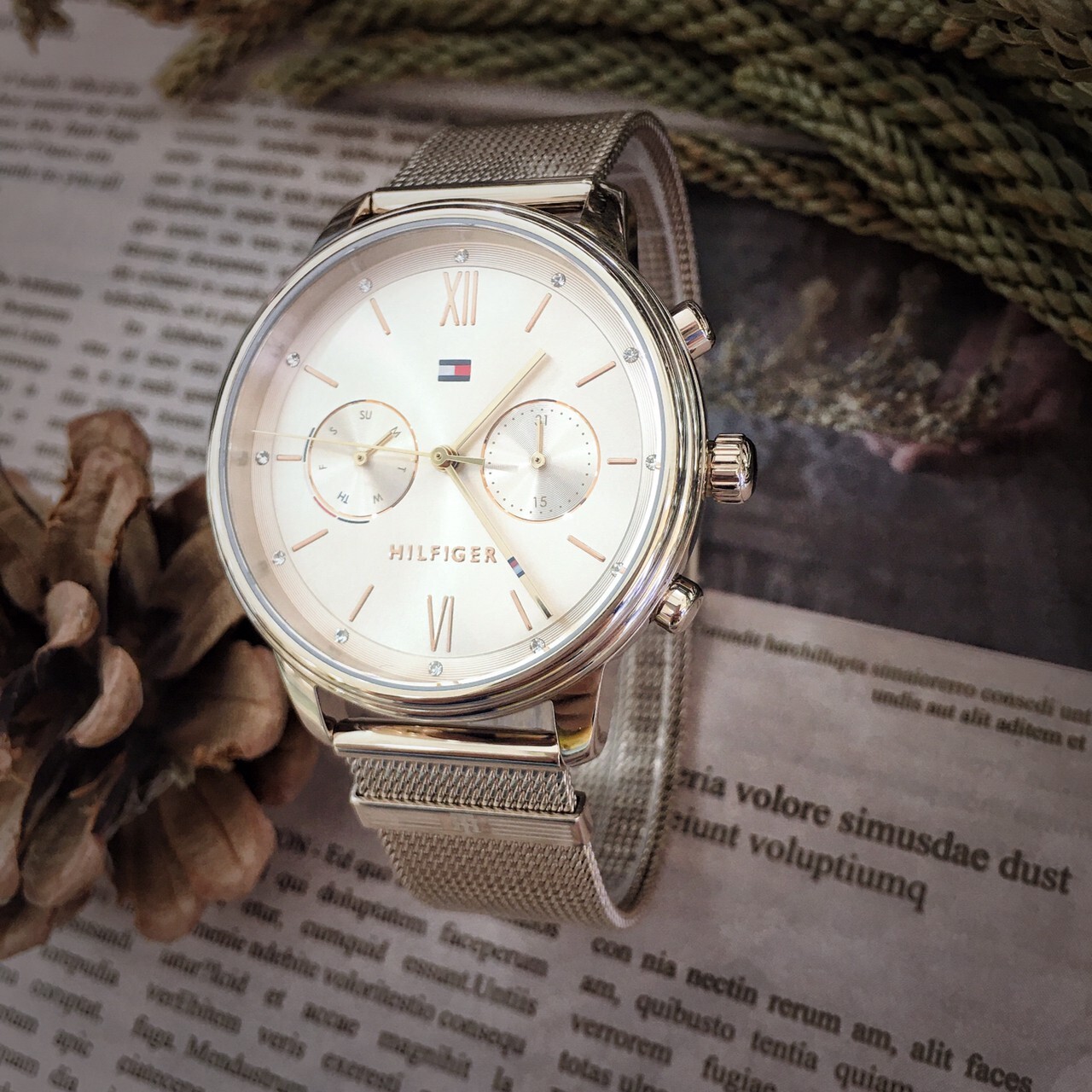 【Tommy Hilfiger】玫瑰金米蘭錶帶兩眼女錶 1782303 38mm現代鐘錶
