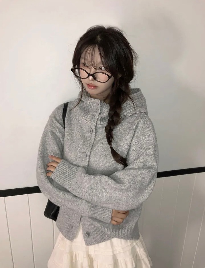 【優惠價預訂】韓國連帽鈕扣針織上衣外套（4色）