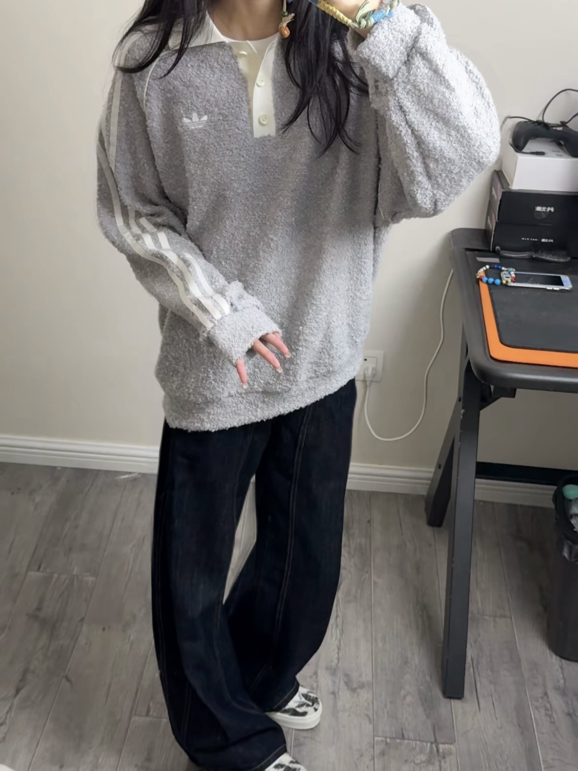 Adidas Originals 毛圈布 Polo衫 圓領 灰 KS7791