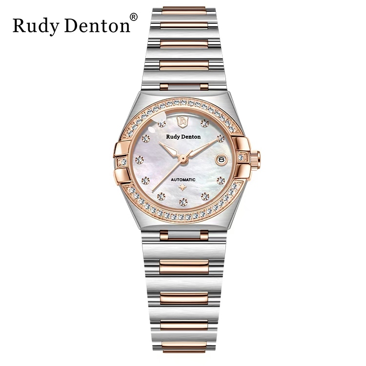 【Rudy Denton勞迪丹頓】晶鑽時標 鏤空 夜光 日期顯示 不鏽鋼 機械 手錶