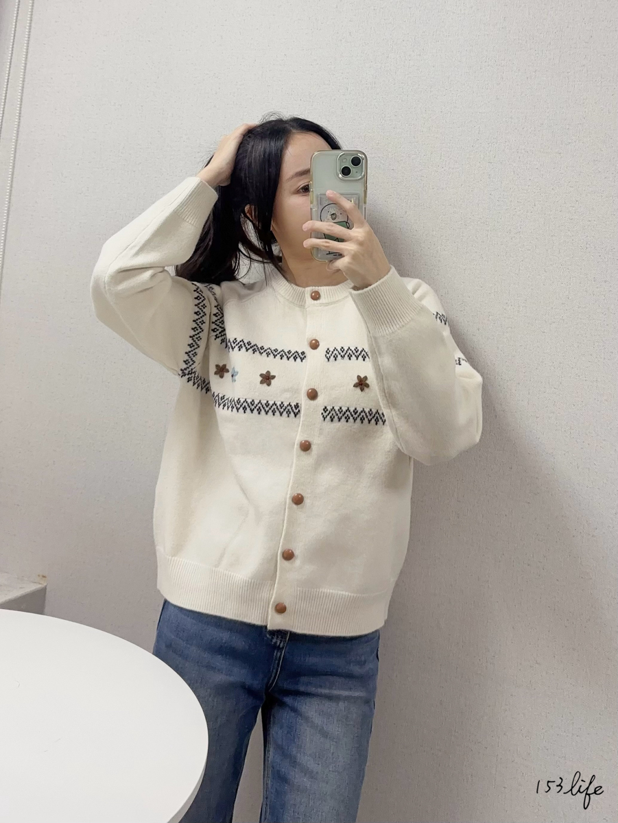 |現貨|圖騰刺繡花花造型針織毛衣(2色)