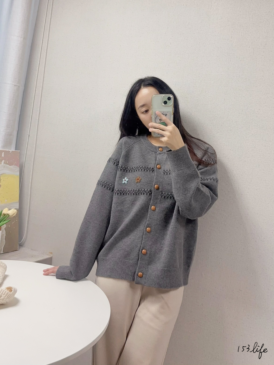 |現貨|圖騰刺繡花花造型針織毛衣(2色)