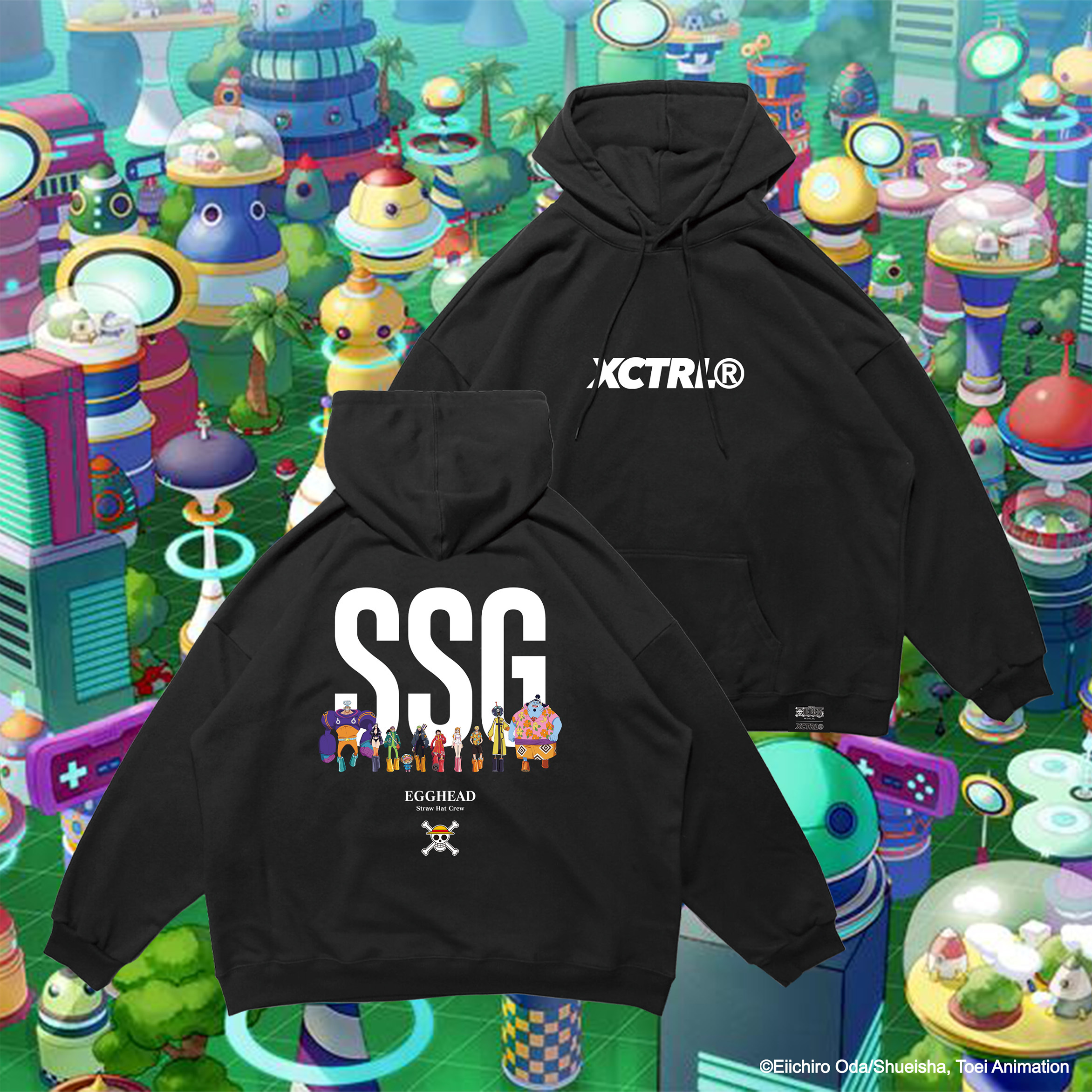 XCTRL® x 航海王 海賊團寬版帽T-黑