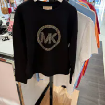 [S] MICHAEL KORS BLACK BIG LOGO MK RHINESTONE BLING BLING LONG SLEEVED SHIRT, R1513709B-BLACK (SMK1311)