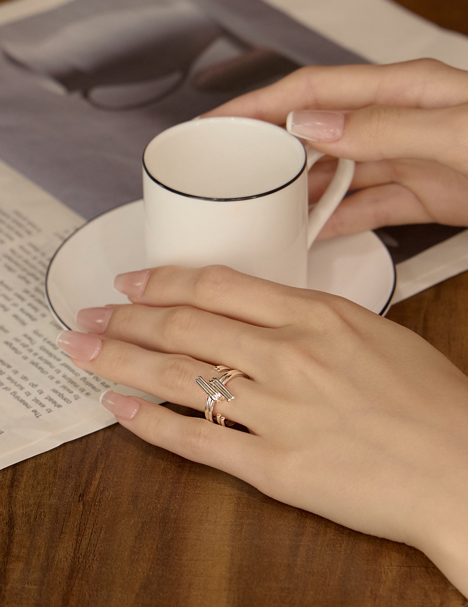 線條T字環繞可調式戒指