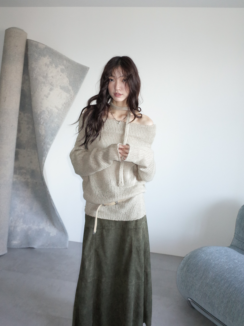 slouchy oversized knit sweater with neck warmer