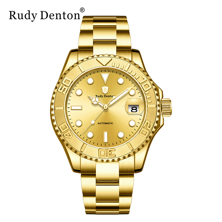 【Rudy Denton勞迪丹頓】金璨 金奢 鏤空 夜光 日期顯示 不鏽鋼 機械 手錶