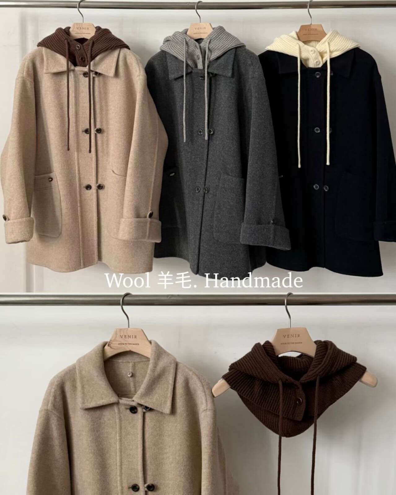 VR5232 手工制可拆卸帽羊毛大衣