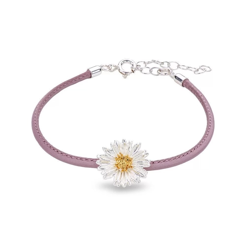 1TA0524-211 THALLO Daisy Field Daisy Bracelet Mini Leather, 24K Gold and Sterling Silver #s226b (A-SK-E)