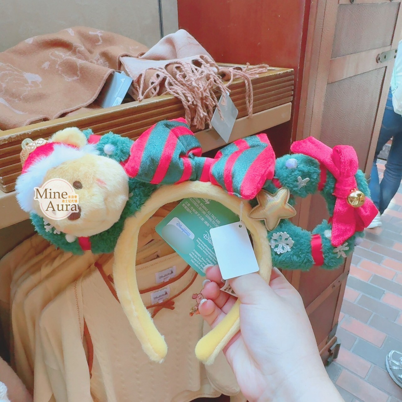 聖誕節系列 小熊維尼 Winnie the Pooh 立體耳朵 蝴蝶結 造型 髮圈 髮箍 -香港迪士尼樂園