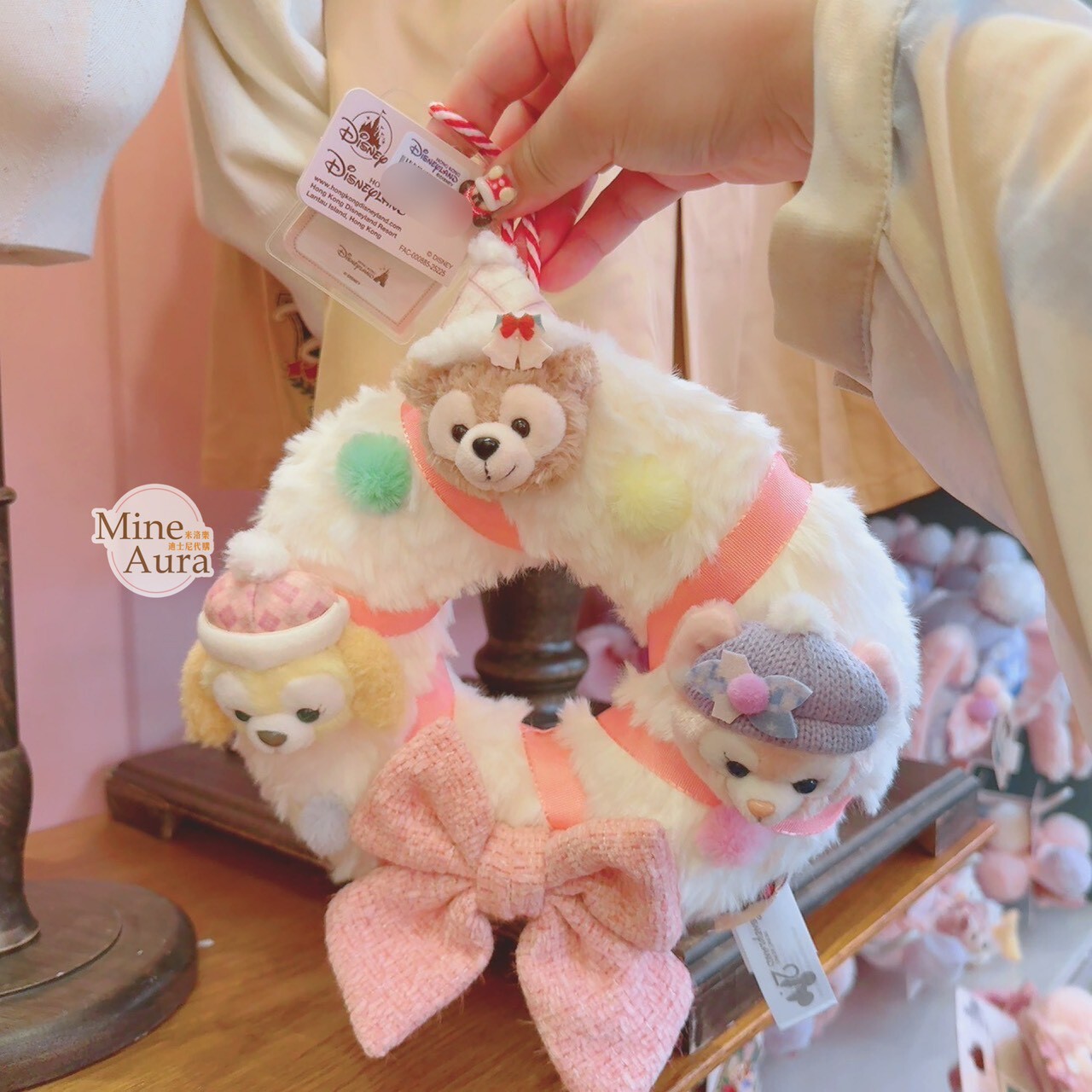 冬日暖洋洋 達菲 Duffy 與好友 絨毛造型 聖誕 花圈 花環 掛飾 裝飾品 -香港迪士尼樂園