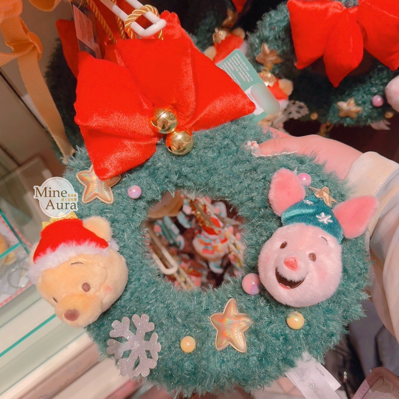 聖誕節系列 小熊維尼 Winnie the Pooh 絨毛造型 聖誕 花圈 花環 掛飾 裝飾品 -香港迪士尼樂園