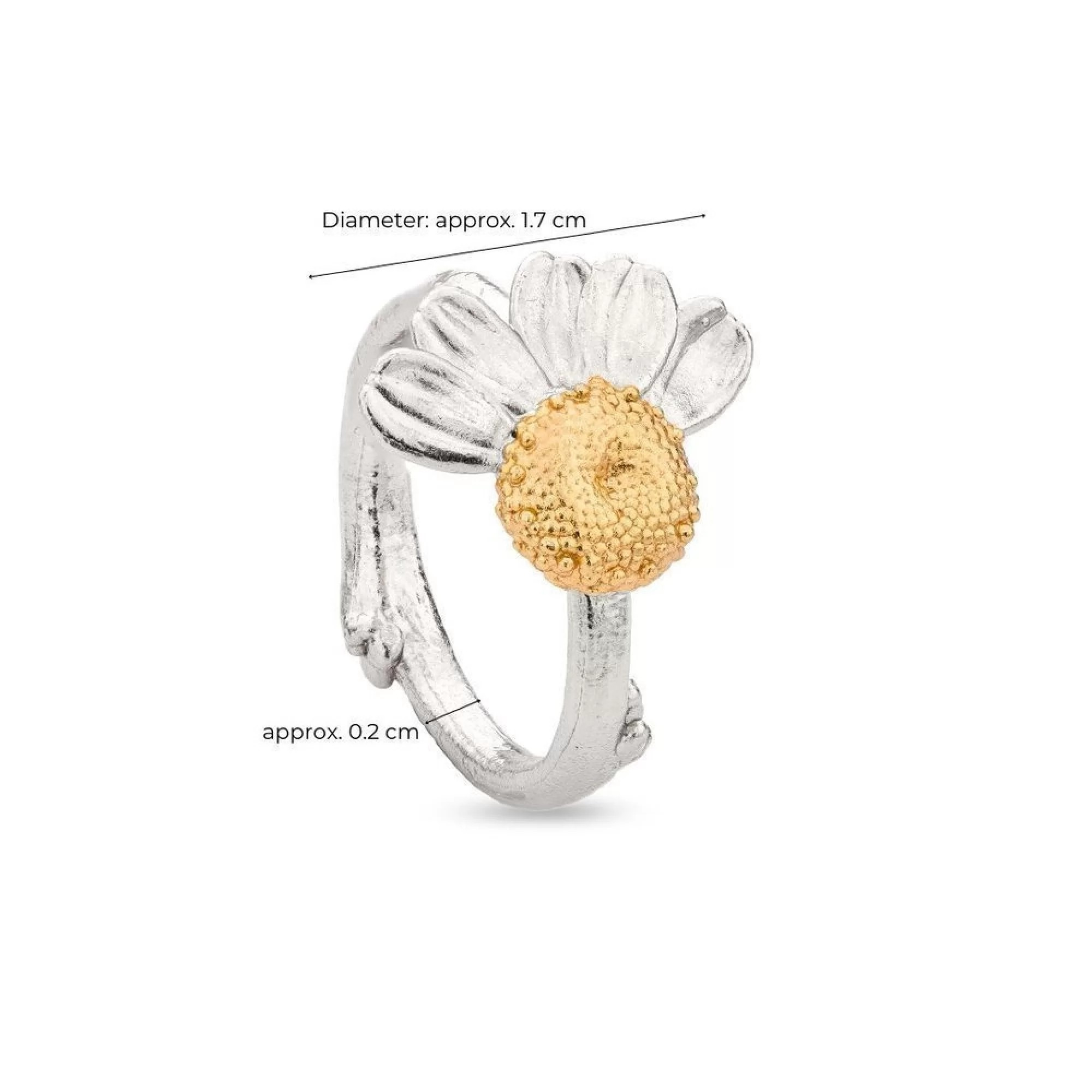 1TA0524-469 THALLO Kissing Daisies Daisy Ring with Narrow Twig Base 24K Gold and Sterling Silver #s782b (A-SK-E)